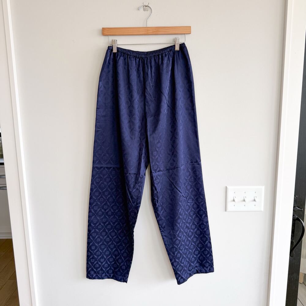 Victoria's Secret Satin Jacquard High Rise Pajama Pants Navy Blue S